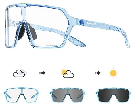 KAPVOE Selbsttönend Fahrradbrille Klar Sonnenbrille Rennrad Brille K335 | Herren Damen Schnelle Brille Photochrome Sportbrille Radbrille für MTB Radsport Radfahren Mountainbike Laufen Baseball