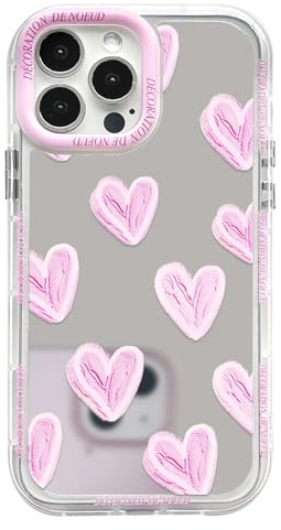 NITITOP Cover per iPhone 15 Pro Max Carina Grazioso con Amore Cuore Design Specchiato Estetico per Femminile Ragazze Lucido Custodia con Antiurto Antigraffio - Rosa Rossa Cuore