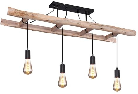 Retro Pendelleuchte Holzleuchte Vintage Hängelampe Holz Hängeleuchte im Leiter Design Holz Deckenlampe, 4x E27, 115x30x80cm, Wohnzimmer Esszimmer