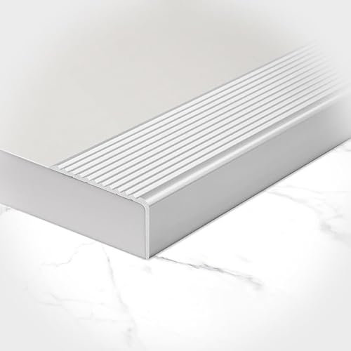 WINARA Alu Treppenwinkel 90/100/120cm, Treppen Stufenkantenprofil, Treppenkantenprofil for Laminat/Parkett/Fliesen, Metall-Eckschutz, Treppenprofil, Winkelprofil(Silver,100cm/40in)