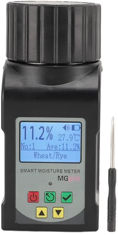 Misuratore Umidità Cereali, Test Umidità Grano Portatile con LCD Retroilluminato Misura 25 Precisione ±0,5% Memorizzazione 250 Dati Spegnimento Automatico