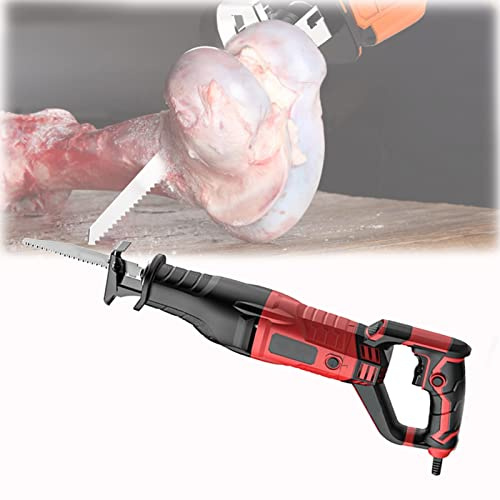 Sierra Huesos Carnicero, 1050W Sierra Eléctrica Manual para Cortar Huesos y Carne Congelada, Cuerpo Giratorio de 180 °, Ajuste de velocidad de 6 velocidades(Rojo)