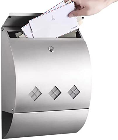 Briefkasten aus Edelstahl mit Schlüsselschloss, Zeitungsrolle, silberfarben, große Kapazität, Briefkasten
