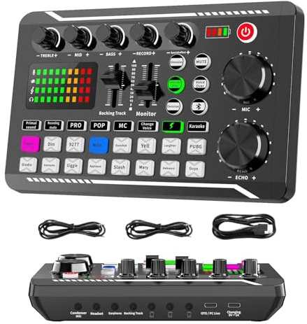 Paquete de micrófono de podcast, tarjeta de sonido en con efectos de mezclador de DJ y cambiador de voz, 7 modos de grabación, equipo de estudio de producción de podcast, 4 modos de cambio de