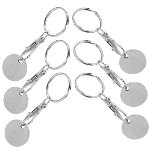 TEMPNAP Stainless Steel Shopping Trolley Token Keychain 6pcs Coin Holder Keyrings for Supermarket Cart Release Accessories with Cart Key Function, Sturdy Metal Tokens for Grocery Shopping
