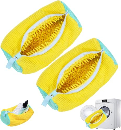 2pcs Reusable Shoe Washing Machine and Dryer Bag, Shoe Cleaning Bag for All Shoe Types, Laundry Shoe Bag for Washer and Dryer (YELLOW)