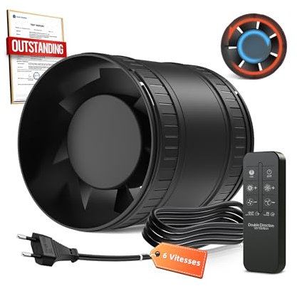 BUMSOU Bidirektionaler Rohrventilator 100mm mit 6 Stufen, Fernbedienung – Leistungsstarker Leise Rohrlüfter mit Überhitzungsschutz, Inline Abluftventilator, Kanalventilator für Bad WC Gewächshaus Zelt
