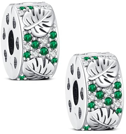 KEQ 925 Sterling Silber Spacer Charms für Armbänder/Halsketten Sparkling Clips Stopper Perlen mit 5A Zirkonia Pavé CZ Bead Charm Stopper Schmuck für Frauen