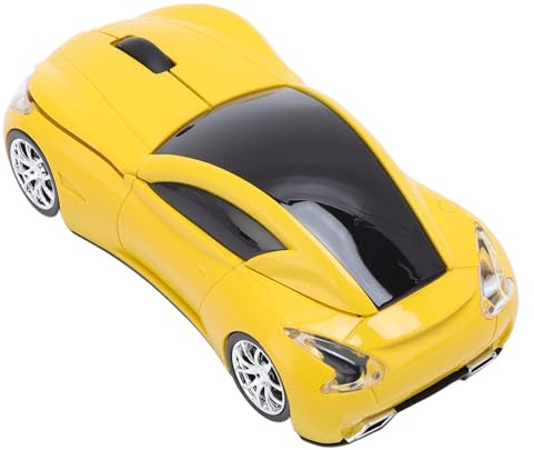 Denash Souris de Voiture de Sport, 1600 Dpi 2,4 Ghz de Souris sans Fil de Souris en Forme D'Ordinateur en Forme de Voiture avec Conception Ergonomique, Souris de Jeu Optique pour (Yellow)