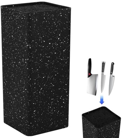 Messerblock Ohne Messer Square, Universal Messerblocks mit Flexiblen Lamellen, Messerhalter Schwarz, Messerblockhalter Unbestückt für 5-8 Messer Aller Art 22.6 x 9.8 x 9.8cm