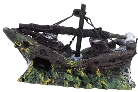 Abaodam Aquarium Deko Schiffs Wrack Versunkenes Piratenschiff Kaputtes Boot Dekoration Fisch Ornament Versteck Haus Aus Harz Für Tank