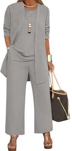 shownicer Hosenanzug Damen Festlich Elegant 3-Teiliges Set Große Größen Hosenanzüge Abendanzug Sets A Grau L