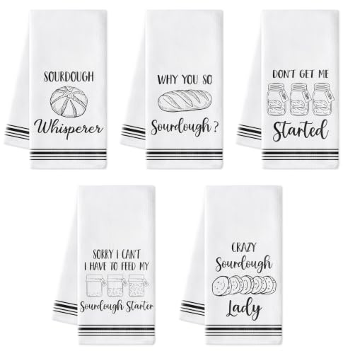 R HORSE Funny Kitchen Dish Towels - 5Pcs Sourdough Tea Bread Kitchen Hand Towels, Soft Absorbent Cleaning Dishcloth Bread Making Baking Gifts for Women Hostess Baking Lovers Sourdough Accessories