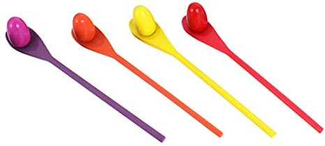 Milisten Wooden Balance Spoon Race Game Set for Children Outdoor Relay Lawn Party Toy 4 Colored Spoons and 4 Balls Suitable for Indoor and Garden Play