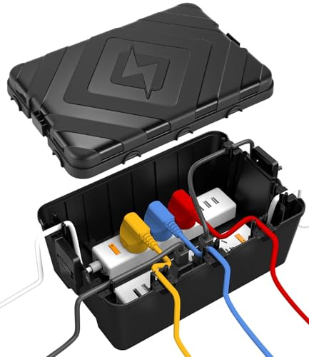 IP54 Wasserdichte Große Kabelbox, 32 x 21 x 13 cm, Kabelbox Wasserdicht | 7 Kabeleingänge, Außenbereich Elektrobox für Schützen Steckdose, Verlängerungskabel, Gartensteckdosen, Holiday Light, Schwarz