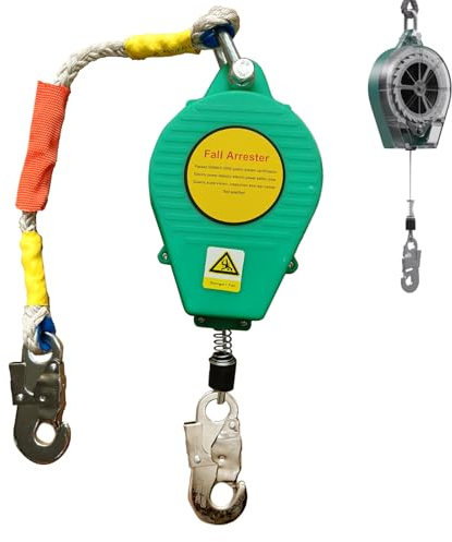 Aocay Dispositif Antichute a Rappel Automatique, Vert/Jaune Harnais de Securite Anti Chute Rétractable, 150 KG Protection Antichute Rétractable pour Travaux en Hauteur/Toiture(Vert,7m)