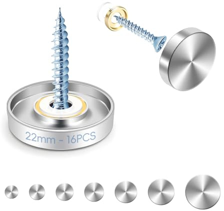 mawmuaw 22 mm Vis à Miroir 16 Pièces Cache Vis Inox Clous Cache Acier Inoxydable avec Capuchons Décoratifs et Rondelles pour Miroirs Plaques de Bain Douche Armoires Tables Panneaux en Verre Meubles