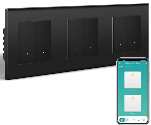 BSEEDLIFE Interruptor de luz inteligente empotrado, 228 x 86 mm, 2 enchufes, 3 interruptores Zigbee, interruptor de pared inteligente para Smart Home, compatible con Alexa, Google Home (a través de la