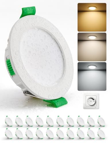 HOMEOW 20er Set LED Einbaustrahler 230V Dimmbar 4W, 55mm – 68mm Lochmaß | LED Spots 230V Warmweiß Neutralweiß Kaltweiß, Einbauleuchten Deckenspots Einbau Ultra Flach IP44 für Bad