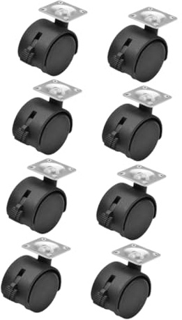 Veemoon 8pcs Black Plastic Swivel Casters with Brake Wear Resistant Smooth Movement for Office Furniture and Wire Shelving Replacement Wheels