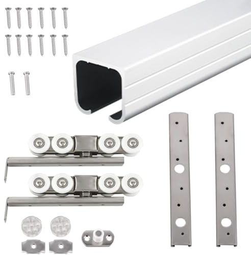 ERRULAN 3 Ft 4ft 5ft 6ft 7ft 9ft 10ft 15ft Bypass Closet Door Hardware Kit, Aluminum Alloy Box Rail Barn Door Track, Sliding Pocket Hidden Door Track(Black,7.5ft/2.30m)