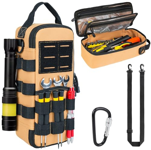 Petits Sacs à Outils Robustes pour Hommes,Pochette à Outils Tactique,étui de Rangement Portable Utilitaires avec Bandoulière pour EDC,Camping,Voyage en Voiture,électriciens,Brun