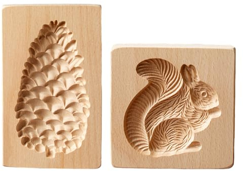 2Pcs Wooden Cookie Moulds for Baking – 3D Carved Squirrel & Pinecone Biscuit Press Stamp, Reusable Gingerbread & Shortbread Embossing Mold, DIY Cake Craft Tool for Christmas, Thanksgiving, Easter
