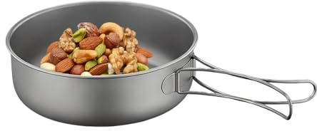 Kustimantu Campeggio Casseruola | Titanio con Maniglia Pieghevole | Stufa da Campeggio Utensili da Cucina Esterni Attrezzature per Esterni,per Outdoor Escursionismo Caccia Viaggi Road Trip