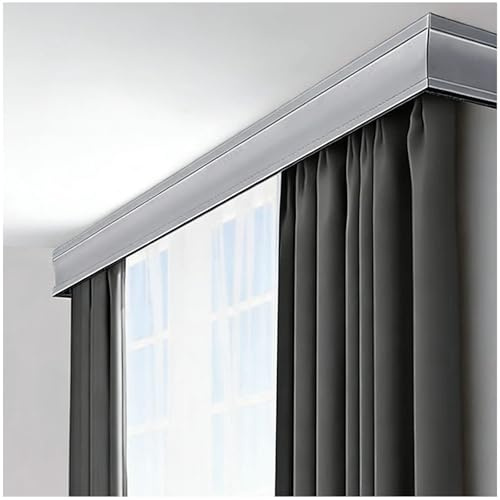 Elegant Curtain Pelmet Box Incorporating Twin Tracks and Rails, 1.2 2.3 3 4 6 7 8 m Complete with a Sleek Panel for a Refined Finish, Ceiling and Wall Installation(Gray-Ceiling,4.4m)