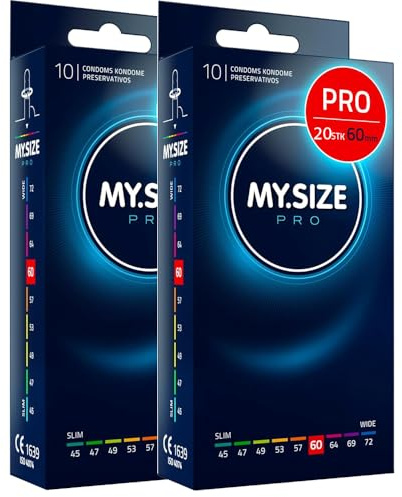 MY.SIZE PRO 20 Stück 60mm Elite Kondome, XXL Passform, hochgradig reines Vytex Latex für wenig Geruch, super leicht zu öffnen und abzurollen