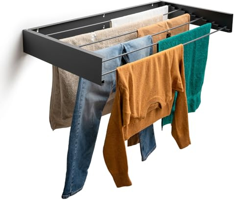 Foxydry Hide, wandwäschetrockner, einklappbar, platzsparend, 117 cm | aus Stahl, einziehbar, klappbar, platzsparend, für Innen und überdachten Außenbereich, trägt 25 kg, anthrazit