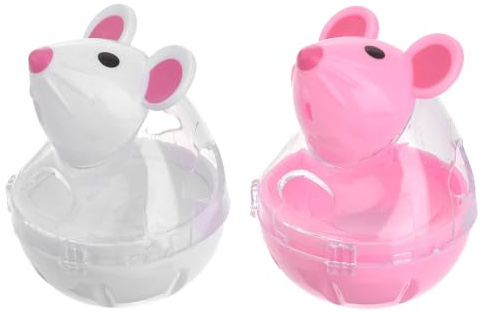 Jouet Interactif Souris 2 Pièces à Distribution Automatique, pour Chat | Plastique Blanc et Rouge, Forme Souris, Bascule Roulante, pour Chat, Apprentissage Ludique