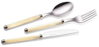EME Posateria Made In Italy - Servizio 24 Posate Tavola Linea Perlato 6 Persone Acciaio Inox 18/10 Manico Colorate, Colore Manico: Bianco Perlato 2