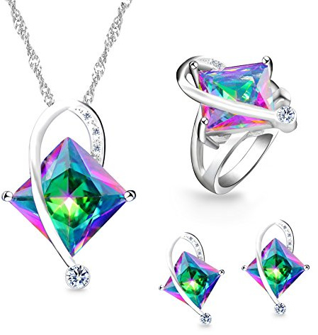 Uloveido Mystic Rainbow Hochzeit & Brautschmuck Sets - Damen Kristall Zirkonia Collier Sets mit großem Stein