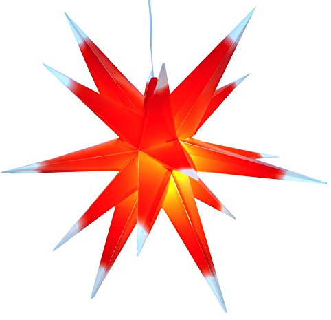 GURU SHOP 3D Außenstern Kaspar, Weihnachtsstern, Faltstern mit 18 Spitzen Incl. 7 m Kabel & LED Leuchtmittel - Ø 55 cm Trafo Rot/weiß