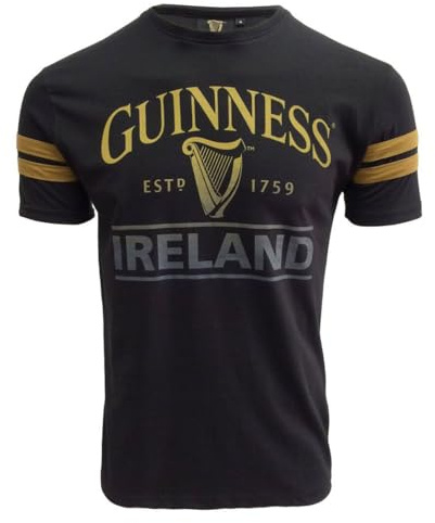 Guinness Schwarz Deep Tan Tape T-Shirt mit Harfe und Irland Text Design | Lässiges stilvolles Baumwolle Tee Shirt Top für Herren