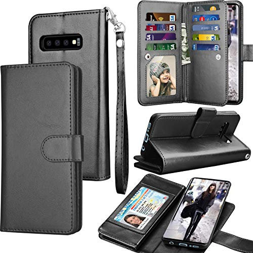 Tekcoo Schutzhülle für Galaxy S10 Plus, für S10 Plus, PU-Leder, luxuriös, mit Kreditkartenfächern, Klappschutzhülle [abnehmbare magnetische Hülle] mit Ständer für Samsung S10+, Schwarz