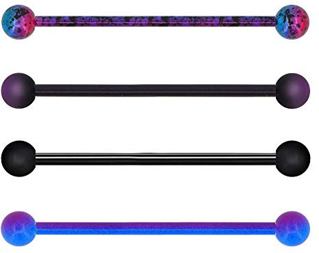 OUFER 14G 4PCS Stainless Steel Industrial Barbell Purple Black Splatter Industrial Earrings Piercing Jewelry for Women