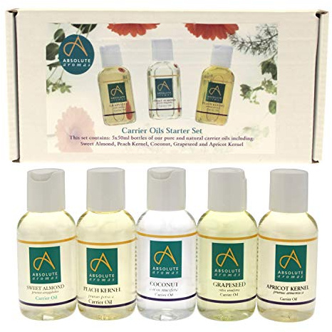 Absolute Aromas Carrier Oil Starter Set Pack (5 x 50ml) - 100% Pure and Natural Carrier Oils - Sweet Almond, Peach Kernel, Fractionated Coconut, Grapeseed and Apricot Kernel Oils