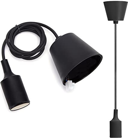Aigostar Portalámparas Colgante de Plástico E27,100cm Cable con Soporte de Techo,Accesorios de La Lámpara DIY,Negro