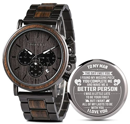 2win Gravierte Holzuhr für Freund Mein Mann Verlobter Ehemann individuelle personalisierte Holzuhren für Männer Geburtstag Jahrestag personalisierte Armbanduhr, B- to My Man, Armband