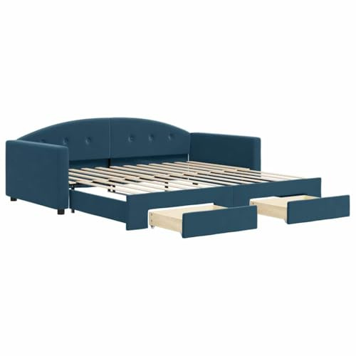 XHNIFBN Ausziehbares Tagesbett Sofa Samt Blau, 100 x 200 cm, Rollrost inklusive Stauraum, platzsparendes Gästebett Holz-Metall Rahmen, modernes Design für Wohn- und Schlafzimmer