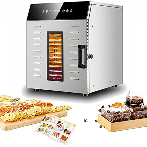 DéShydrateur Alimentaire En Acier Inoxydable Avec Livre De Recettes,SèChe-Aliments,Thermostat RéGlable 30-90 ° C,Minuterie NuméRique 24 Heures,IdéAl Pour Des Collations Saines