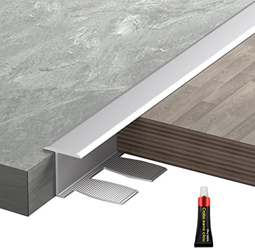 LAIDEPA T Type Abdeckleisten Für Fußböden, Dekorativ Aluminium Übergangsprofil, Innen Außen Zimmer Übergangsschiene, Treppen-Kanten Schwellenrampe, Schnelle Montage,Matte Silver,110cm/43
