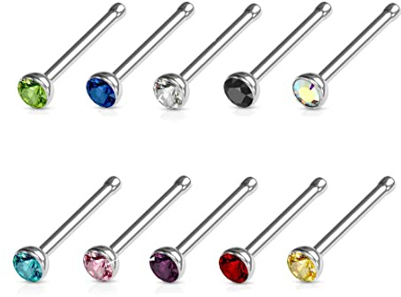 JEWEL BARREL Kristall näsa nästborre nål piercing smycken tunn 20 g näsring ben kirurgiskt stål med liten ädelsten, Rostfritt stål