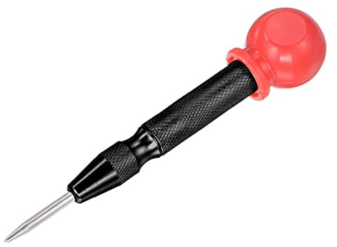 uxcell Automatic Center Punch, 5-Inch Spring-Loaded Center Hole Puncher Marker Hand Tool Adjustable Black with Cap for Wood Metal Plastic