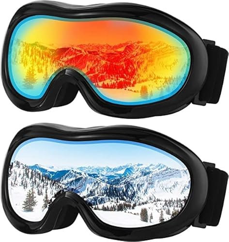 Kcolic 2 Paar Kinder Skibrille Kinder Schnee Snowboardbrille Schneebrille für Jungen Mädchen Jugend A