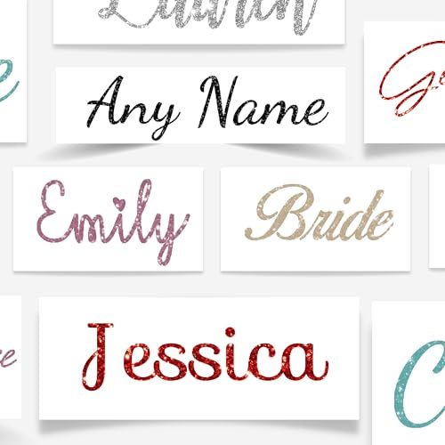 Red Glitter Personalised Name Stickers Vinyl. Perfect for Bottles, Weddings, Christmas and Other Events, Label Decal