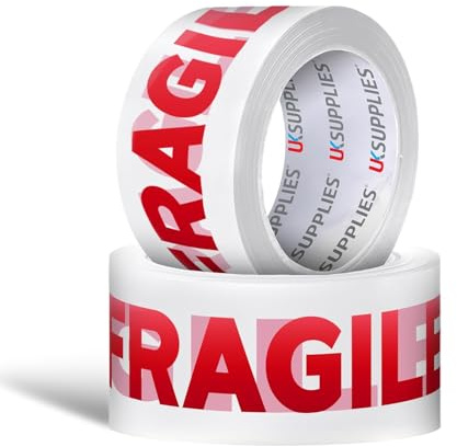 UK SUPPLIES LIMITED LOW NOISE Premium Fragile Packaging Tape (All Packs & Colors) 48MM X 66M Strong Secure Sticky Adhesive Durable Parcel Sealing Tape for Packing Boxes & Moving Houses (Pack of 2)