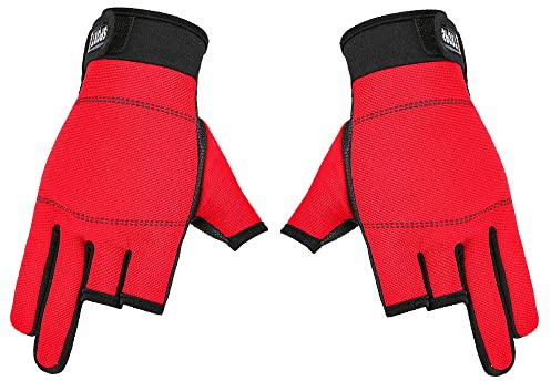 Fingerlose Outdoor-Handschuhe, 3 Finger offen, flexibel, atmungsaktiv, Fahrradhandschuhe, rutschfeste Sicherheitshandschuhe für Motorrad, Montage - Rot